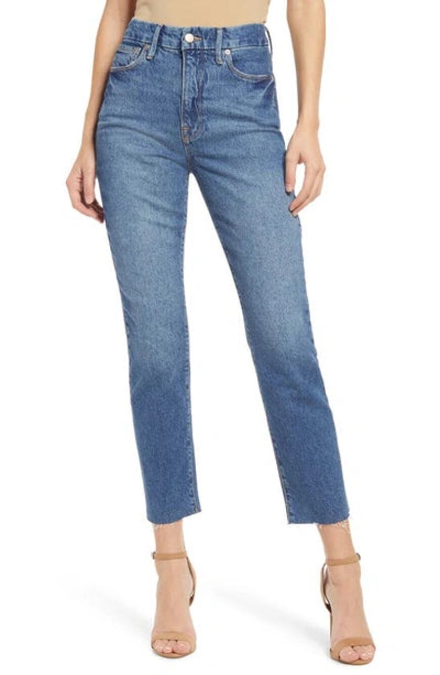 NWT Good American Good Classic Raw Hem High Waist Slim Skinny Jeans Blue 0/25
